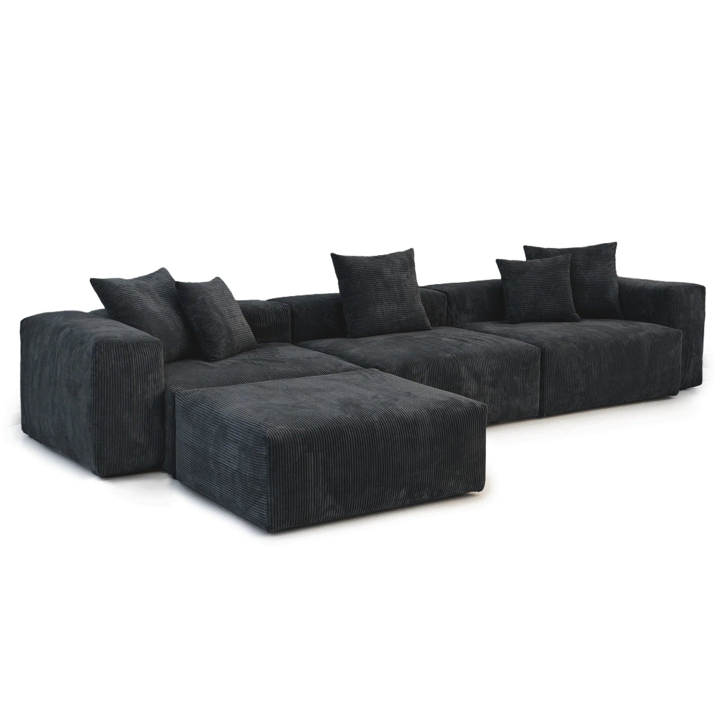 Sdorens 141.73'' L Shape Sectional Sofa Corduroy Fabric Couches Oversized 3 Seater Couch with 1 Ottomans for Living Room Set