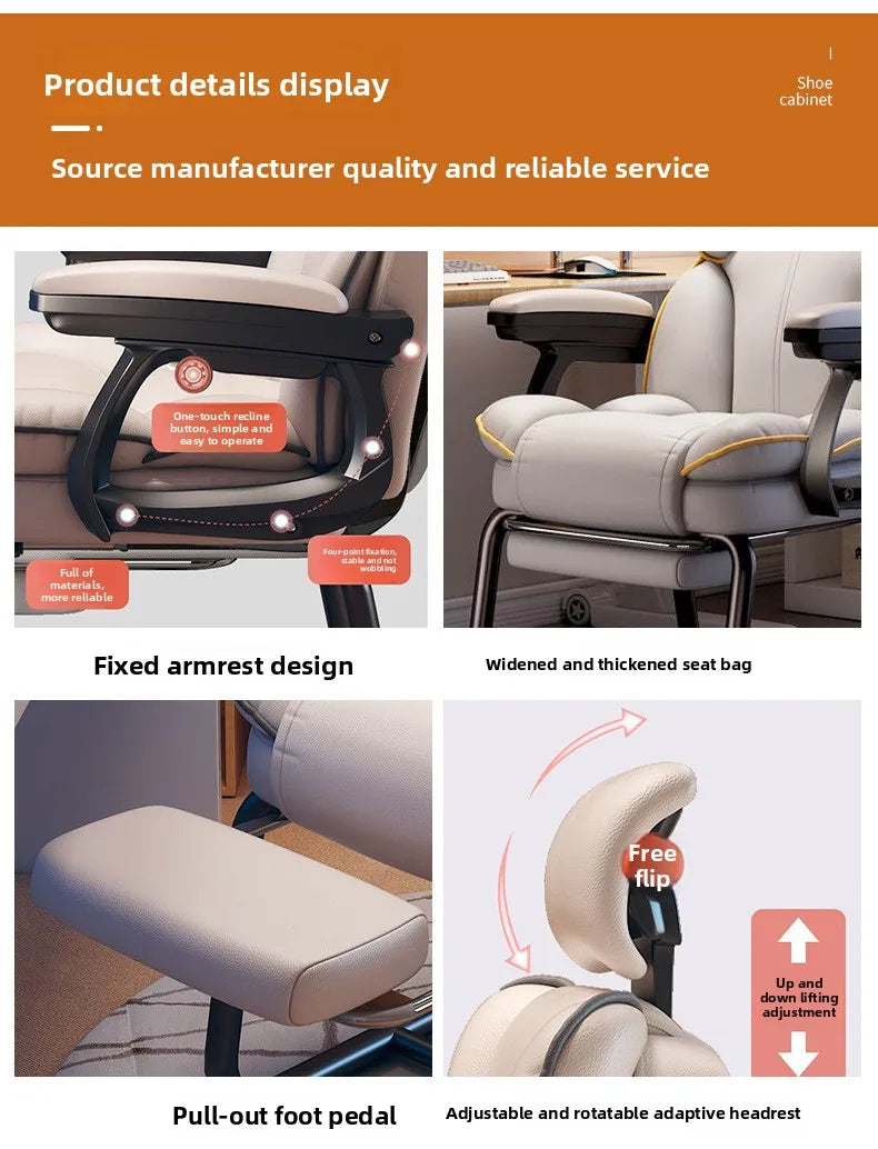 Ergonomic Bow Shape Computer Chair Home Office Dorm Recliner Comfortable Long Hours Support Gaming Chair Usability Furniture