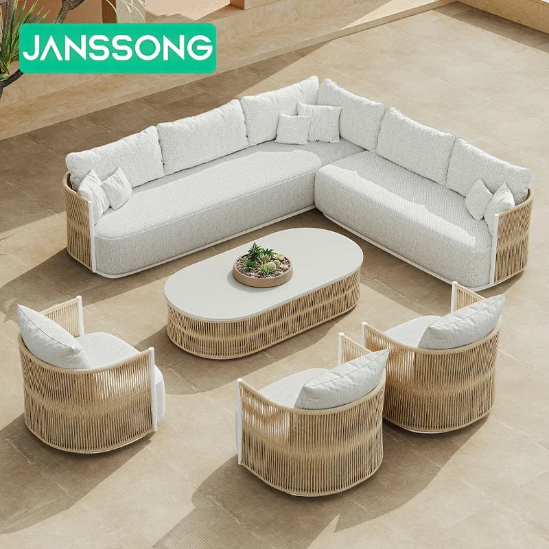 Luxury L-shaped outdoor sofa set Aluminum outdoor garden furniture Hotel terrace Metal outdoor sofa set