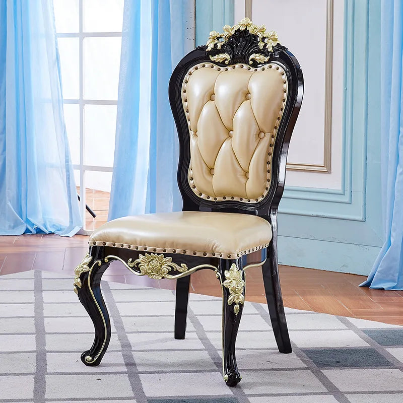 Marble dining table and chair combination Ebony restaurant Solid wood carving flower rectangular American home dining table