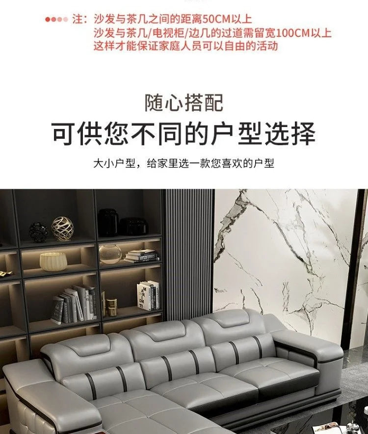 Genuine Leather Luxury Sofas Italian Minimalist Living Room Apartment Sofas Comfortable Straight Chaises De Salon Furnitures