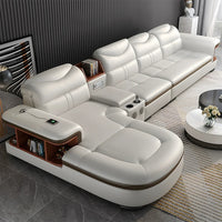 Modern L-Shaped Sectional Sofa with Chaise, Luxury Italian Genuine Leather Couch with adjustable headrest, Storage, USB, Console