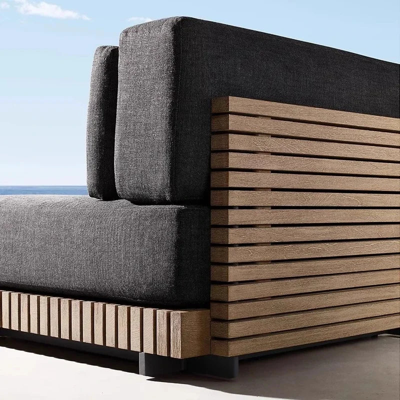 Nordic Solid Wood Villa Set Patio Outdoor Sofas Waterproof Sun Protection Balcony Leisure Recliner Light Luxury Garden Furniture