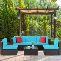 6 Pieces Patio Furniture Sets Outdoor AllWeather Sectional Patio Sofa Set PE Rattan Manual Weaving Wicker Patio Conv