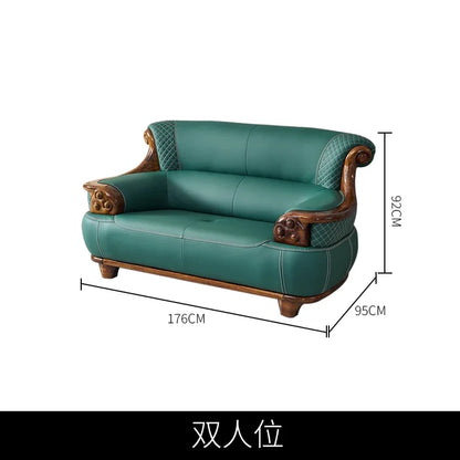 New Chinese-style thick leather sofa with solid wood 123 living room combination large apartment villa furniture  FT
