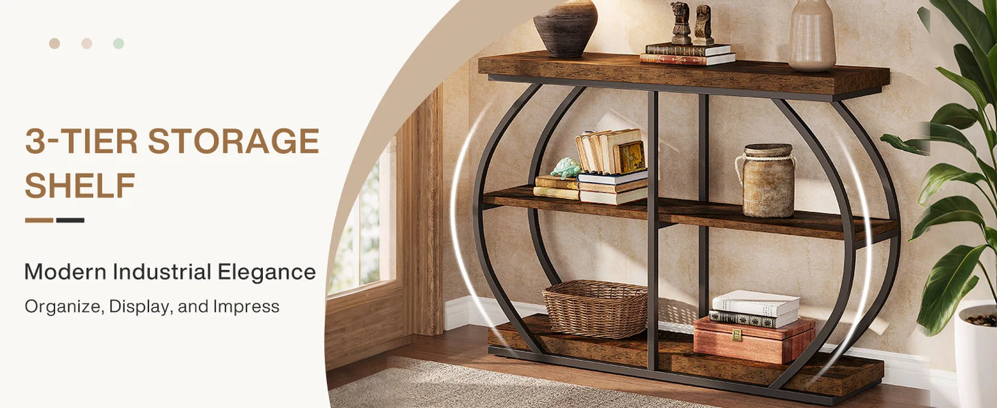 Tribesigns 41.3" Console Table, Industrial 3-Tier Entryway Table with Arched Metal Frame and Storage Shelves for Living Room