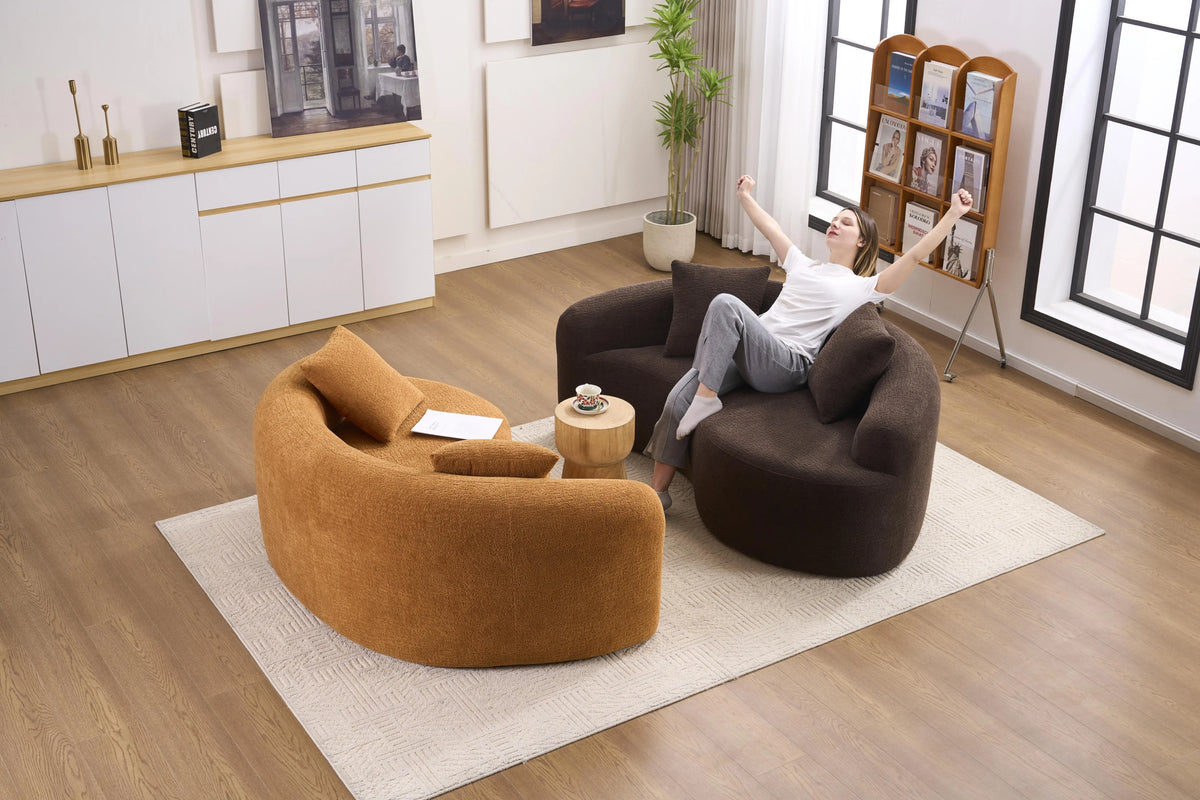 Full Compression Sponge Loveseat S-Curved Dual-Depth Sofa Brown Chenille Modular for Small Spaces & Meditation