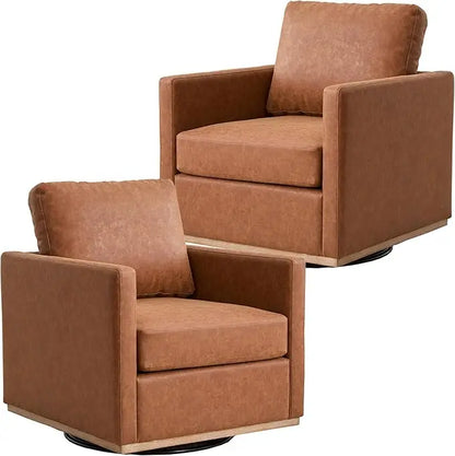 Swivel Accent Chair Set of 2, 360 Degree Square Swivel Barrel Chair for Living Room, Mid Century Modern Upholstered Accent Chair