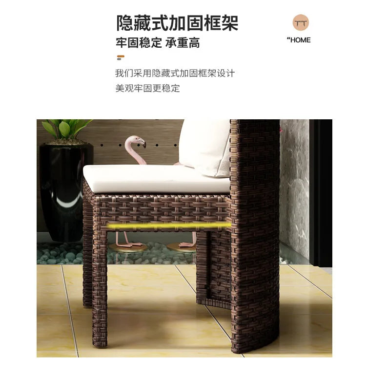 Balcony Small Table and Chair Tea Table and Chair Kit Outdoor Garden Combination Leisure Storage Rattan Knitting Small Table and