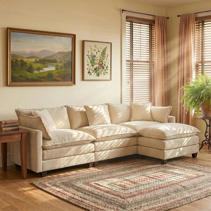 113.8" Modern Sectional Couches for Living Room, Beige Chenille Comfy Cloud Couch Sectional, 3 Seater Couch for Living, Custom
