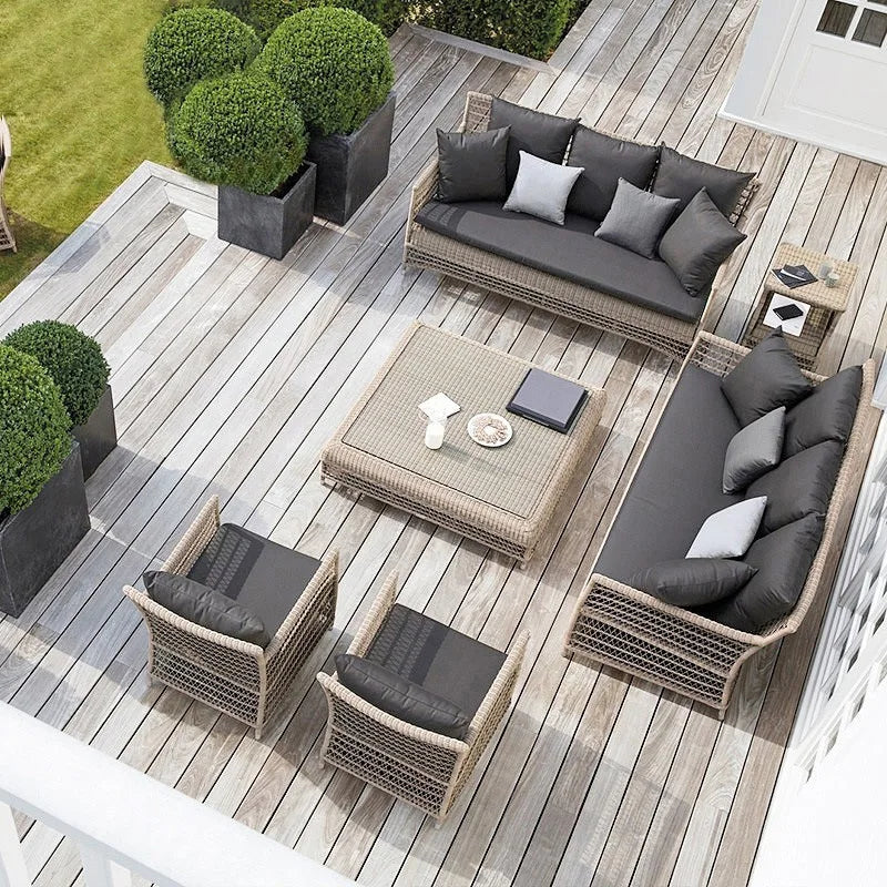 Outdoor leisure American sofa, homestay rattan art balcony, open-air courtyard rattan sofa