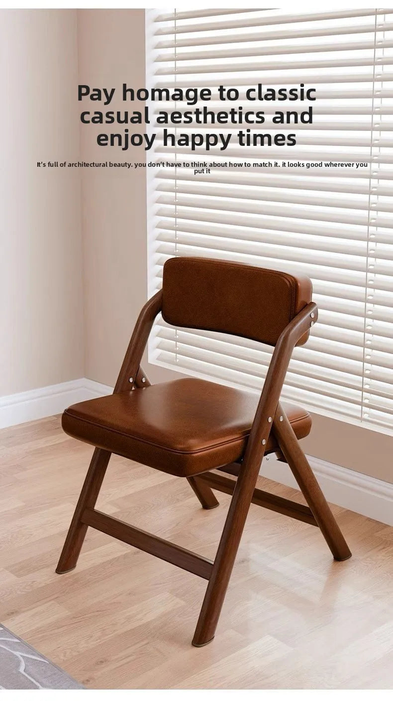 PU Leather Folding Chair Metal Frame Wood Grain Finish Comfortable Padded Seat Space Saving Dining Office Makeup Desk Chair