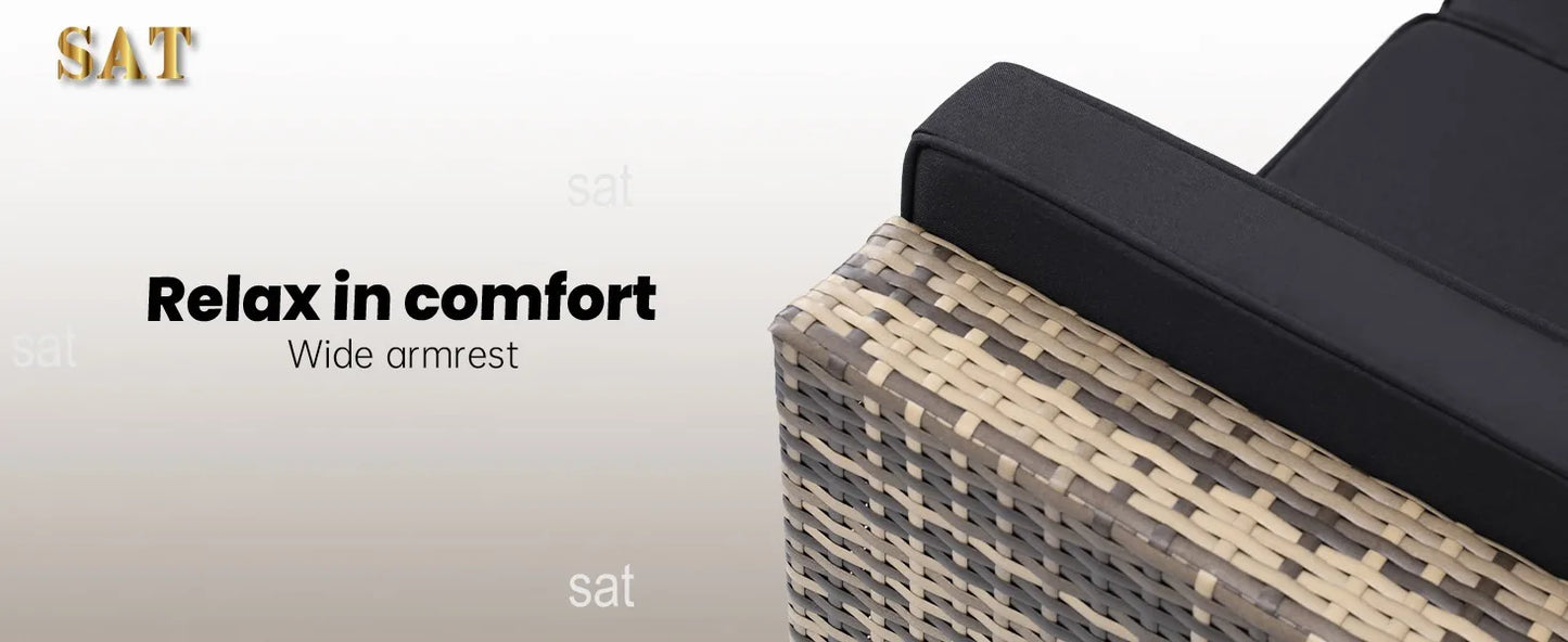 -8 Pieces Outdoor Wicker Rattan Patio Furniture Sectional Set,Glass Top Table Hidden Storage,7 Sofa Sections, Oversized Cushions