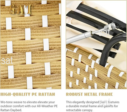 %a Patio Rattan Sunbed with Retractable Canopy, Round Outdoor Sectional Sofa Set with Separate Seating,liftable Table and Remov