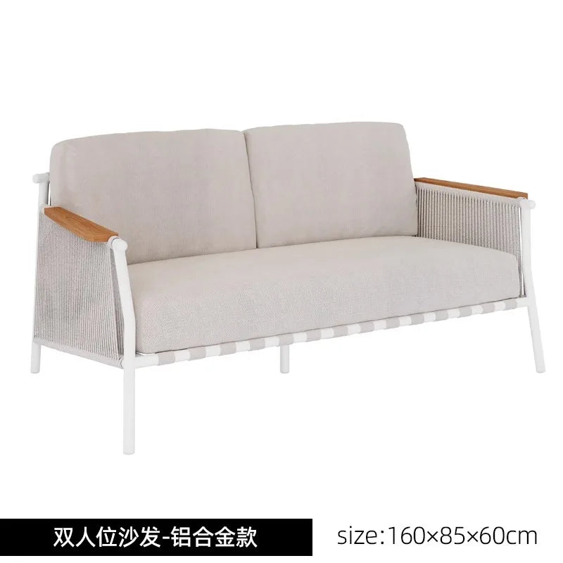 Outdoor Sofa Teak Outdoor Balcony Courtyard Rope Weaving Outdoor Tea Table Combination Garden Solid Wood Furniture