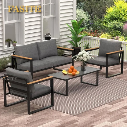 2025 New Patio Furniture Set, 4 Pieces Outdoor  with Removeble, Washable and High-Resiliency Sponge Cushions