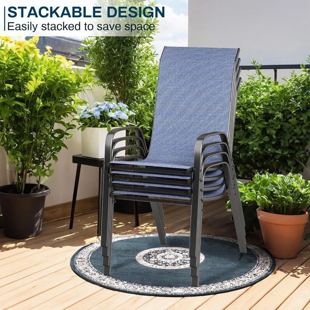 Patio Dining Chairs, Stackable All Weather  Chair, Heavy Duty Outdoor Breathable Chairs Set, w/Armrests, Upgraded C