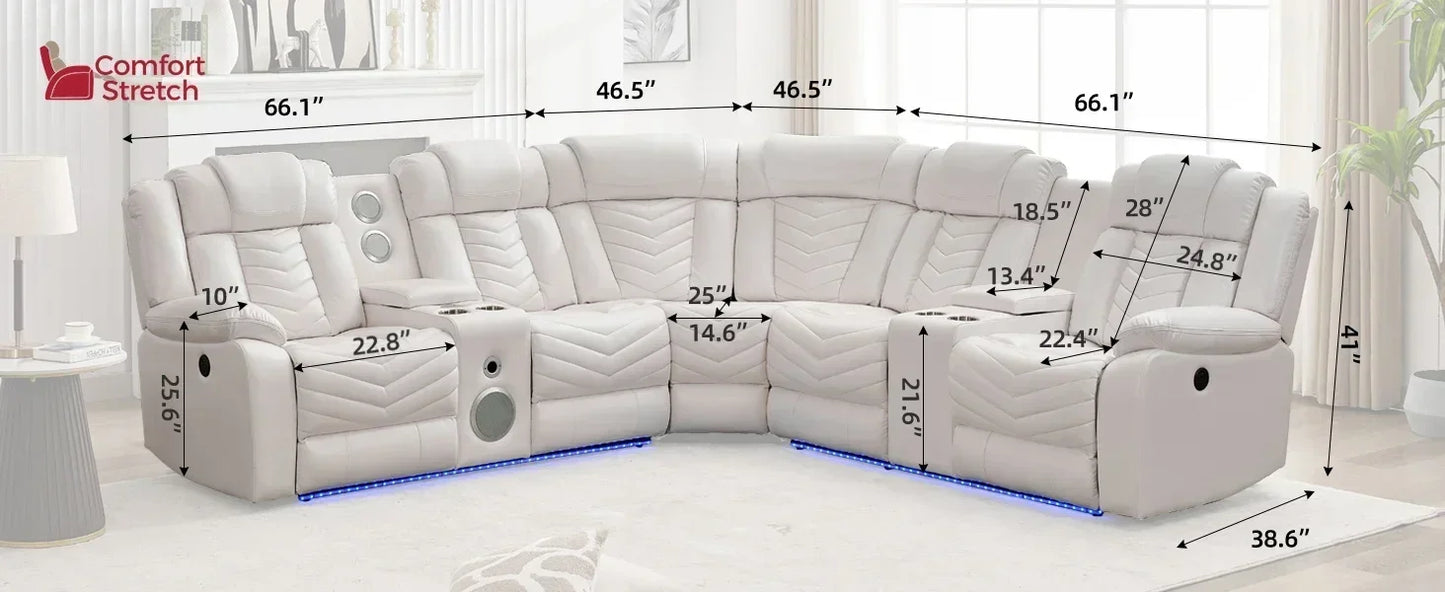 QAZ8-Power Recliner Sectional Sofa Couches with Bass Speakers Living Room.Leather Reclining Corner Sectionals Sofa Couch Sets wi