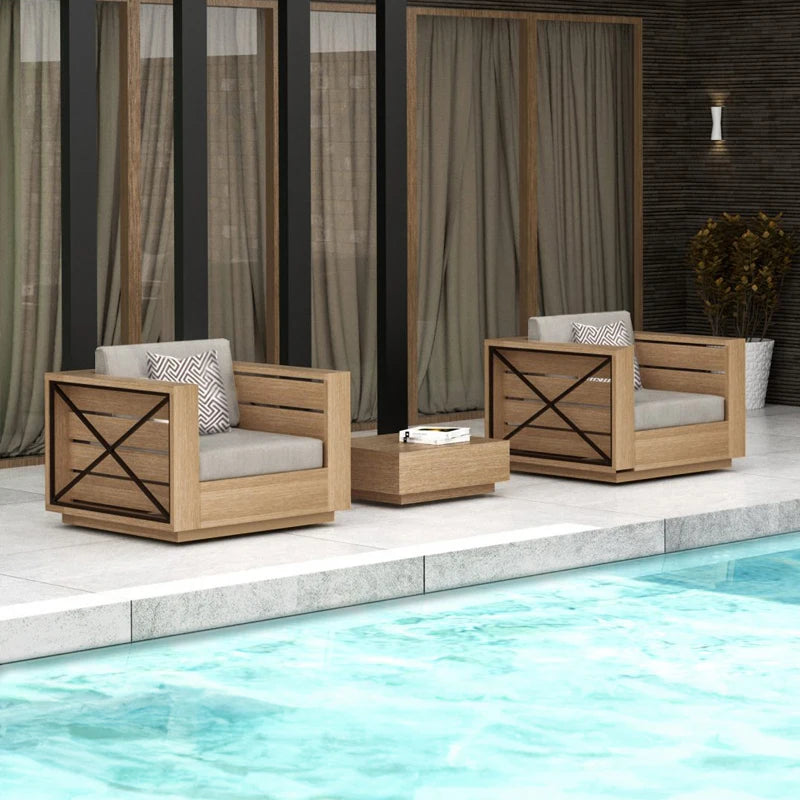 Outdoor Villa Hotel Garden Single Double Teak Sofa Tea Table Set