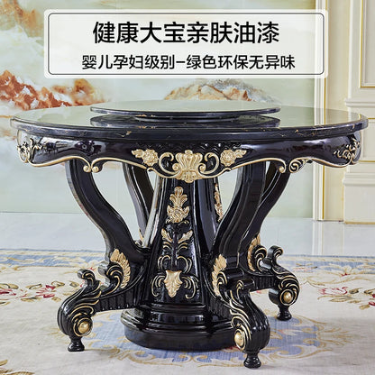 Round table marble dining table and chair combination 6 people 8 people round light luxury household dining table