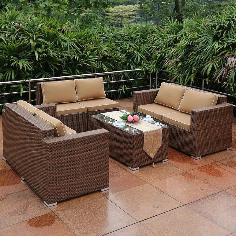 Outdoor Open-air Garden Sofas Hotel Backrest Modern Leisure Garden Sofas Balcony Pe Rattan Furniture Sofá Do Jardim MHHYSF