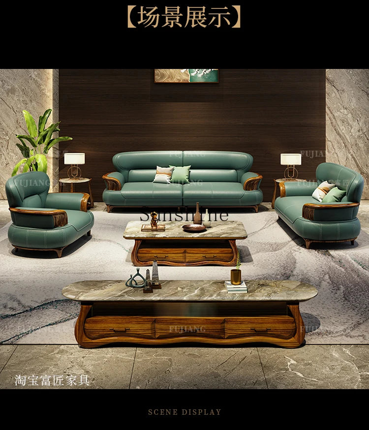 Leather sofa modern high-end villa living room 123 combination solid wood furniture simple and modern
