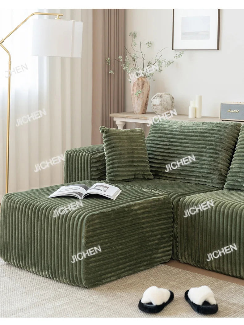 XJQC Living Room Compression Sofa Corduroy Combination Module Modular L-shaped Multifunctional Boneless Compression Sofa Chair