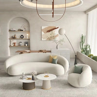 Margery Moon Minimalist Creative Living Room Sitting Area Reception Pea Lamb Fleece Curved Cashew Fabric Sofa