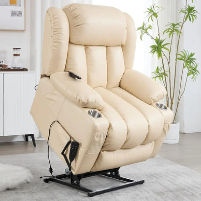 Lay Flat Lift Recliner Chair with Massage & Heat for Elderly People, Electric Power Lift Chair with Dual Motor, Cup Holders