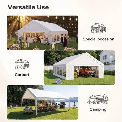 Party Tent, Heavy Duty Waterproof Canopy with Removable Sidewalls amp RollUp Door, Large White Event Shelter with Steel Frame f