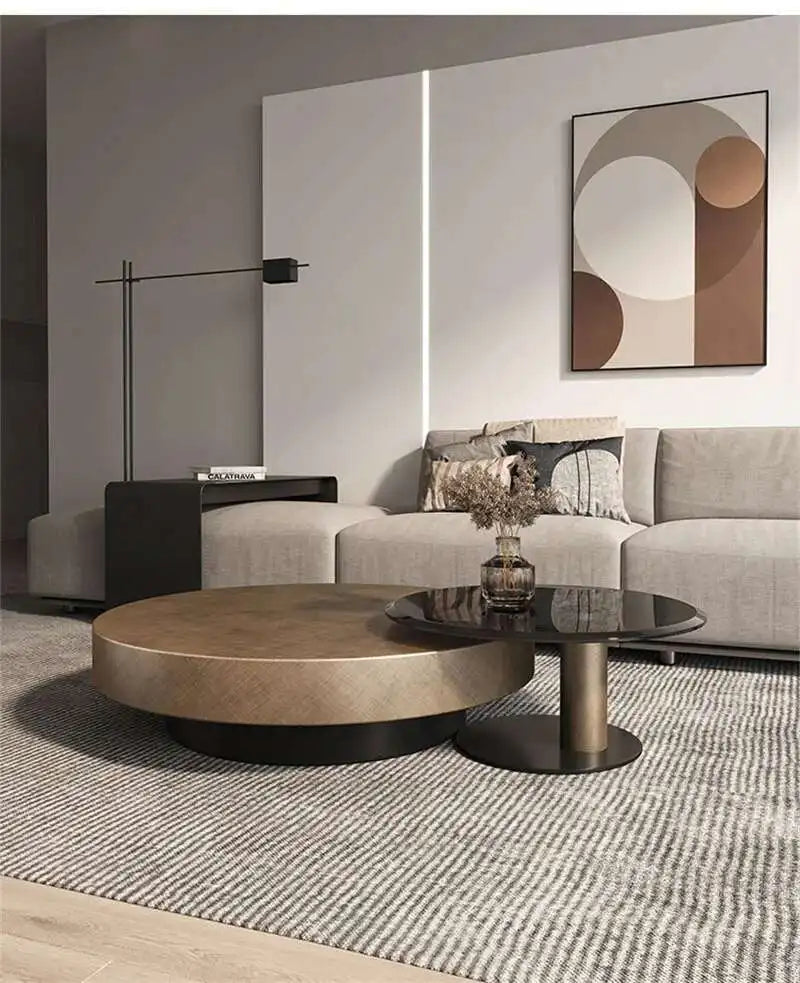 Designer Stainless Steel Coffee Tables European Luxury Round Tea Table Living Room Furniture Italian Tempered Glass Side Table