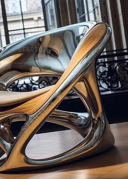 Luxury Innovative Metal  Armchair Bright Hollow Electroplating Leisure Chair  for Living Room Futuristic Sculptural Chair