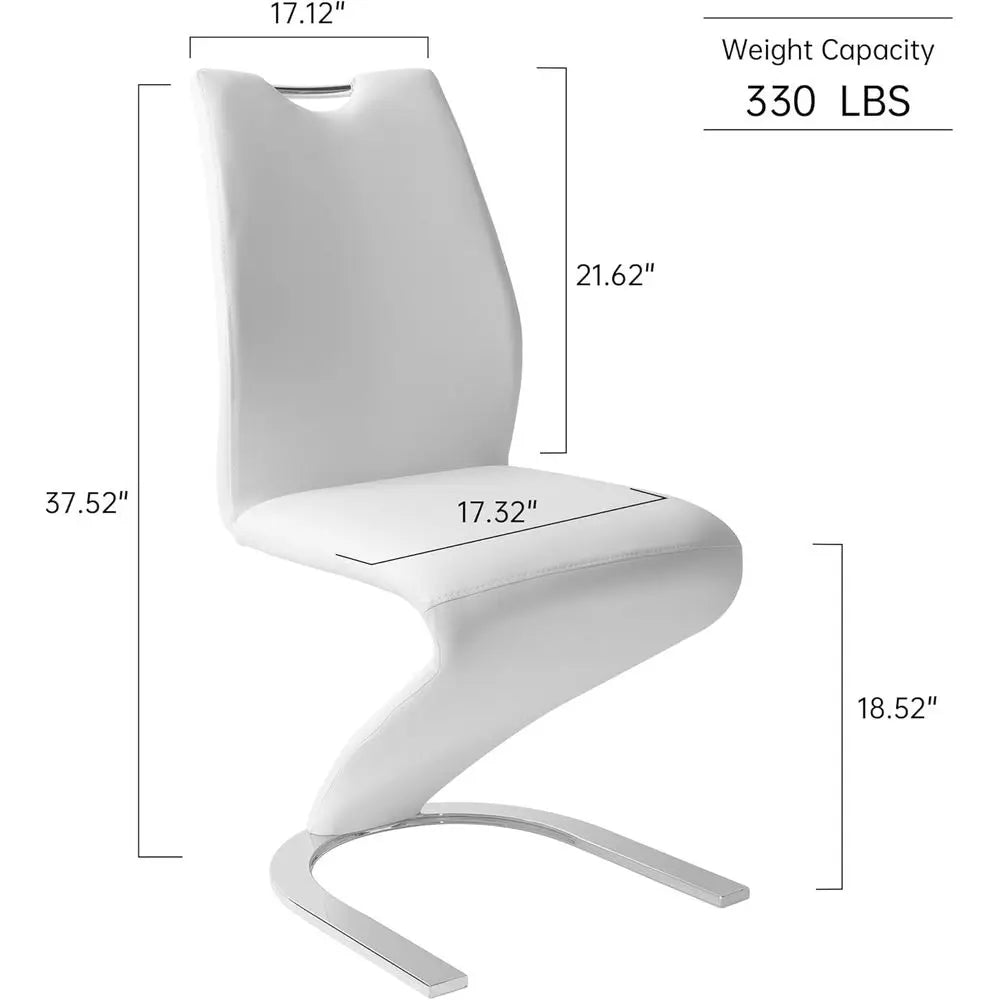 Pair of Modern White PU Leather Upholstered Dining Chairs with Metal Legs for Kitchen or Dining Room