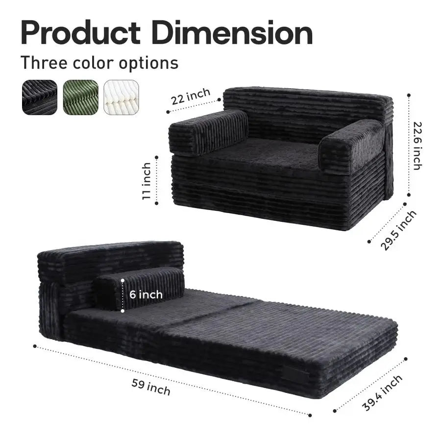 Sofa Bed,Convertible Sofa Bed with Armrest Foldable Sleeper Chair, Portable Folding 4in1 Floor Sofa with Convertible Lounge Chai
