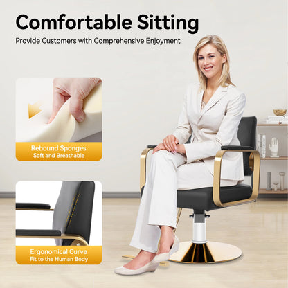 360-Degree Rotating Chair In The Hair Salon 440.92lbs Load 31.9-35.4in Height Black Golden Suitable For Salons Barber Shops Spas