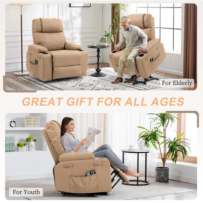 Dual Motor Power Lift Recliner for Elderly Adults with Heat Massage Lay Flat Feature Wireless Remote Cup Holder Customizable