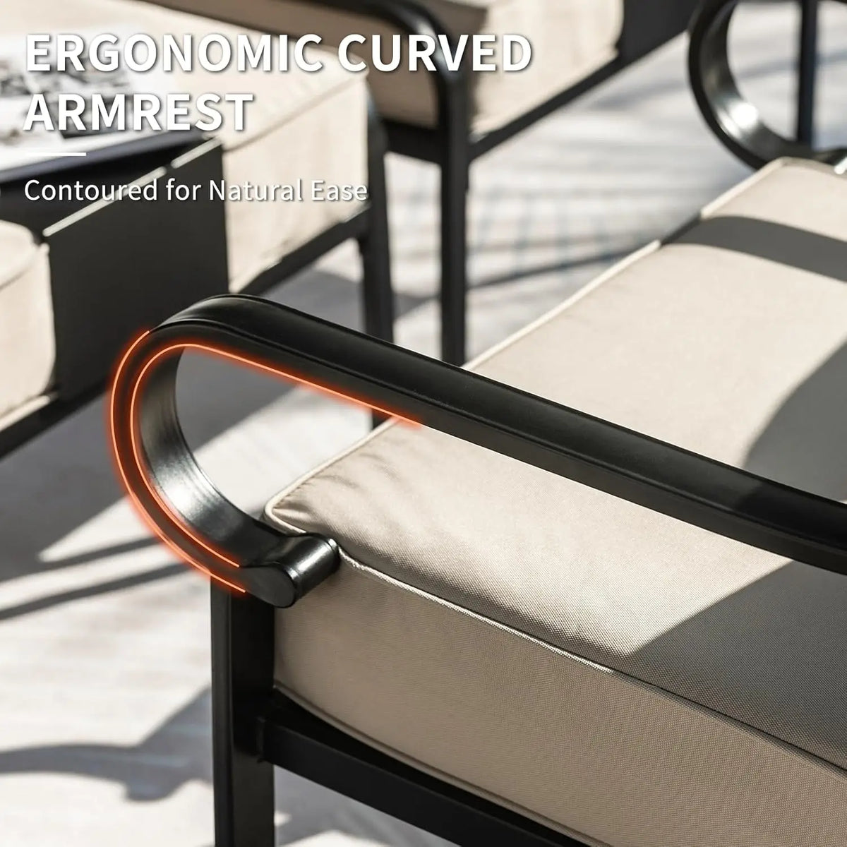 5 Piece Patio Furniture Set, Metal Patio Conversation Set with 1x3 Seater Sofa & 2xSwivel Chairs & 2xOttomans, 5.75'' Extra Thic