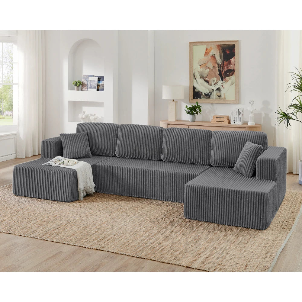 U-shaped modular sectional sofa, compressed sectional sofa, modern minimalist style corduroy sofa, living room sofa