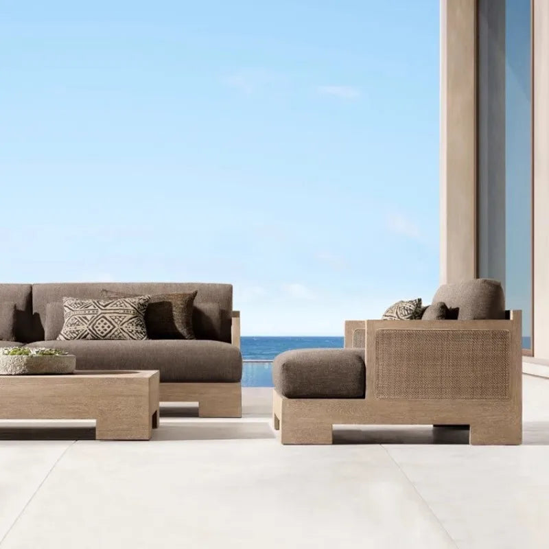 Outdoor Patio Garden Set all Weather Teak Wicker Ubud Modular U-Sofa Sectional Luxury Outdoor Furniture