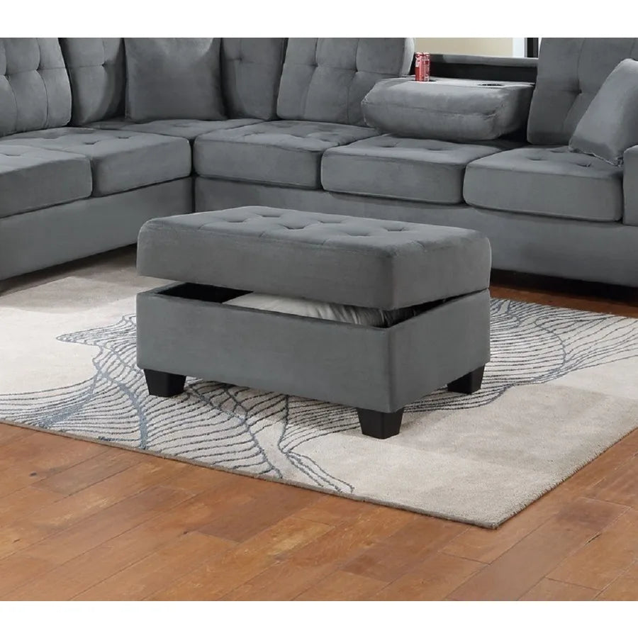 Dark Gray Plush Microfiber Living Room Furniture 3PCS Reversible Sectional Sofa Set Sofa w Cup Holder Reversible Chaise And Sto