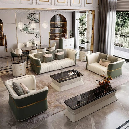 Modern Luxury Indoor Synthetic Leather Sofa Set 2025 Designs Stainless Steel Wood for Living Room Furniture for Hotels