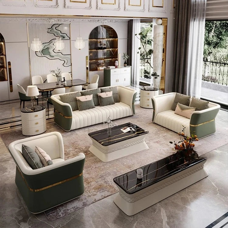 Modern Luxury Indoor Synthetic Leather Sofa Set 2025 Designs Stainless Steel Wood for Living Room Furniture for Hotels