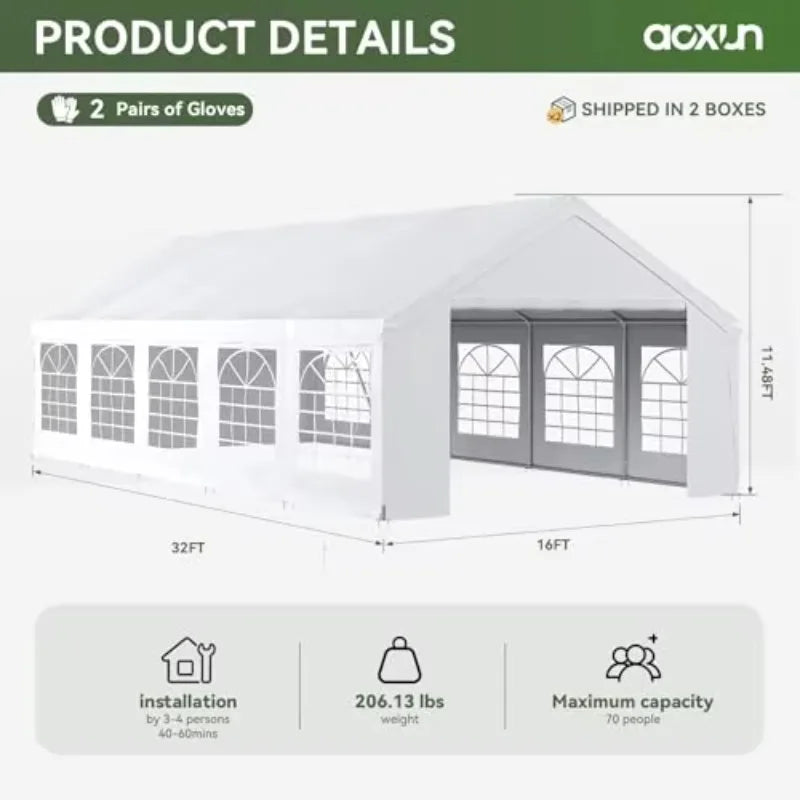 32x16 Party Tent,Heavy-Duty Canopy Tents for Parties Weddings Events | Removable Sidewalls,Roll-up Door,Waterproof for