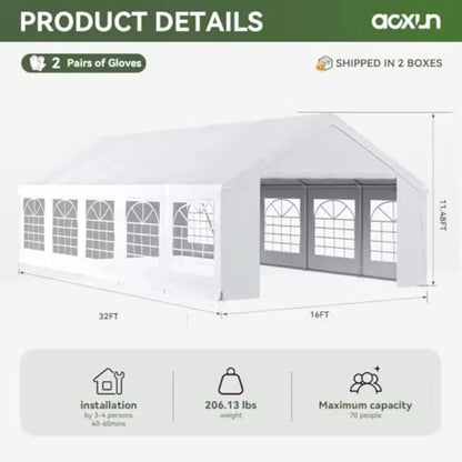 32x16 Party Tent,Heavy-Duty Canopy Tents for Parties Weddings Events | Removable Sidewalls,Roll-up Door,Waterproof for