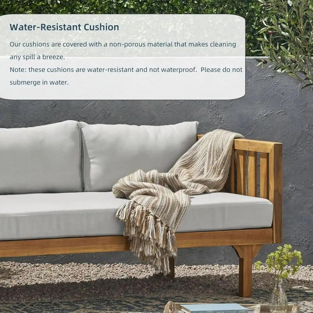 Outdoor Acacia Wood Daybed, 3 Seater Day Bed Couch Soa with Water Resistant Cushions or Patio Backyard, Garden urniture, Light G