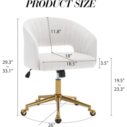 Home Office Chair Swivel Velvet Desk Chair Accent Armchair Upholstered Modern Tufted Chairs with Gold Base for Girls Women Ergon