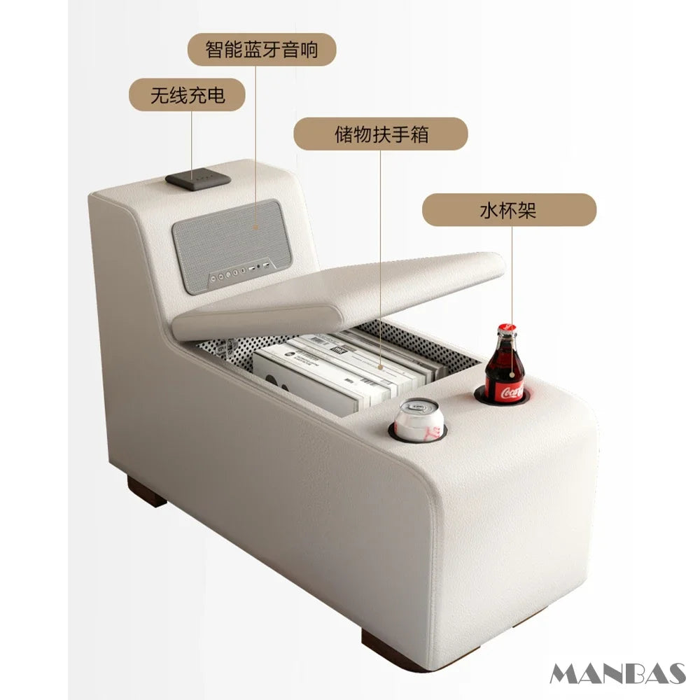 Luxury L-Shaped Genuine Leather Sectional Sofa Sets with USB, Bluetooth Speaker - MANBAS Living Room Italian Leather Couches