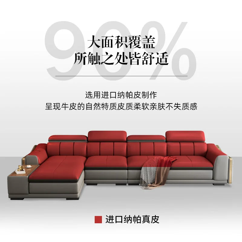 Beautify Your Living Room with Linlamlim Italian Genuine Leather Sofa - Bluetooth Speaker, Adjustable Headrests and USB Charging