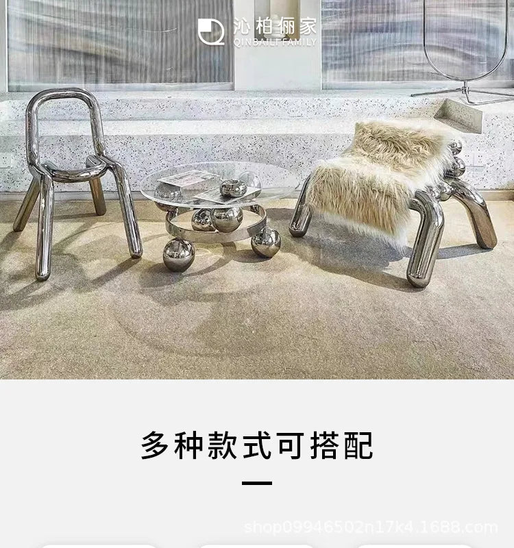 CZ Vintage Stainless Steel Irregular Single Chair Home Backrest Minimalist Industrial Style Restaurant Leisure Dining Chair