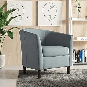 Accent Chair, Upholstered Faux Leather Barrel Chair with Nailed Trim, Comfy Club Armchair for Reading Living Room Bedroom Waitin